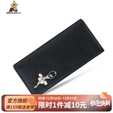 稻草人（MEXICAN）女士钱包头层牛皮多功能零钱包多卡位甜美简约实生日礼物送女生 长款-黑色