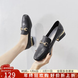 ZHR单鞋女英伦风舒适方头乐福鞋女两穿粗跟透气皮鞋女 K196 黑色 37