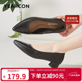 意尔康女鞋粗跟时装鞋浅口套脚高跟鞋工作女单鞋春秋 26904W黑色37