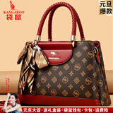 袋鼠卡拉新年真皮包包女包2025新款大气送妈妈母亲节手提包时尚中年斜挎包 酒红（礼盒装+手包卡包丝巾）