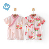 舒贝怡2件装婴儿衣服夏季新生儿连体衣短袖哈衣男女宝宝爬爬服 粉色90