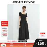 UR2025秋季新款女装休闲简约拼接修身短袖连衣裙UWM750025 黑色 (偏长) M