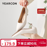 意尔康女鞋细跟通勤工作鞋浅口时装高跟鞋单鞋女春秋 26902W米白40