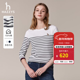 哈吉斯（HAZZYS）女装 秋款T恤经典条纹休闲长袖T恤ABTSE0BCF05 白色WT XL (170/92A 42)
