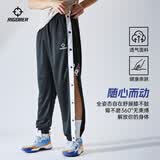 准者篮球无畏排扣裤男春夏薄款宽松运动裤美式针织卫裤秒脱束脚长裤子 黑/白【全开扣束脚】 XL