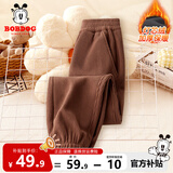 巴布豆儿童裤子秋冬季男童加绒保暖女童灯芯绒长裤时尚宽松潮流童装 咖 110