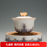 容山堂珐琅彩泡茶杯陶瓷主人杯单杯茶盏公道杯盖碗茶洗壶承茶壶功夫茶具 金丝珐琅壶承+盖碗套装