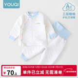 优奇婴儿衣服秋冬套装宝宝保暖夹棉内衣高腰护肚男女儿童2件套秋冬装 秋冬【高腰】浅蓝 80