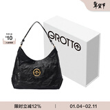 GROTTO个乐黑石hobo大号植鞣绵羊皮腋下单肩斜挎包通勤情人节礼物 经典黑L（金标）