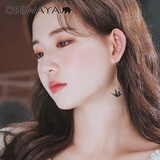 osewaya耳环女和纸手工千纸鹤耳夹无耳洞女森系清新气质长款耳饰氛围单只 藏青色耳环 单只