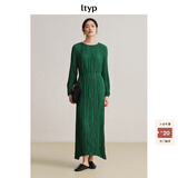 旅途原品ltyp 绿野仙踪手工捏褶连衣裙 优雅时尚灯笼袖长裙女春 森林绿 M