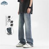顶峰保罗（Dingfengbaoluo）美式高街牛仔裤男春秋季休闲直筒百搭修身微喇长裤DFS09复古蓝L