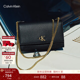 Calvin Klein【新年礼物】通勤单肩包荔枝纹包包金属搭扣链条翻盖CK女包斜挎包 YIQ-黑金 OS
