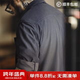 马登工装 美式复古玉米粒格子衬衫翻领纯色松弛感休闲长袖衬衣男秋 深灰色 L