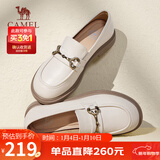 骆驼（CAMEL）乐福鞋女简约时髦牛皮金属花扣粗跟套脚单鞋 L24S504624 米色 38 