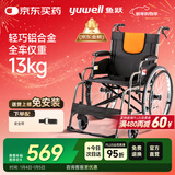 鱼跃 (yuwell)手动轮椅车H062折叠老人轻便免充气铝合金旅行手推代步