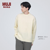 MUJI男式 美利奴羊毛缆绳花纹圆领毛衣 冬季长袖针织衫 AA0PJA3A 原色 XL（180/104A）
