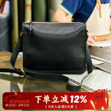 玩累了的孩子！经典系列 ！潇洒行走 手工头层牛皮单肩男士斜挎包休闲 黑色 大号
