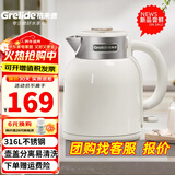格来德烧水壶304/316L不锈钢电热水壶可多段控温电水壶保温家用电烧水壶复古恒温热水壶双层防烫煮水壶 1.5L -D2515白色（316L不锈钢）