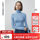 朗姿骐骥红【羊毛Basic衣橱】纯羊毛毛针织衫冬季新款修身长袖毛衣 天蓝色 M