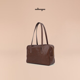 食草堂【吉娜同款】女包方糖保龄球头层植鞣牛皮手提斜挎小方包轻奢礼物 大号深啡【短途旅行】