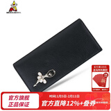 稻草人（MEXICAN）女士钱包头层牛皮多功能零钱包多卡位甜美简约实新年礼物送女生 长款-黑色