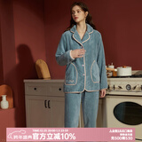 安之伴情侣睡衣女秋冬季开衫国民领保暖双面珊瑚绒男女家居服套装可外穿 冰兰【蓄热锁温-柔软亲肤】 女 L