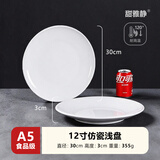 甜雅静密胺盘子食品级浅盘骨碟子塑料圆形盘自助餐盘碟商用仿瓷餐具菜盘 浅盘加厚 A5耐高温 12寸