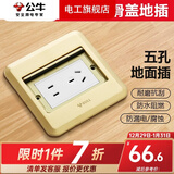 公牛（BULL）地插座隐藏嵌入式隐形地插纯平防溅水超薄全铜网络开关插座面板 五孔地插 金色