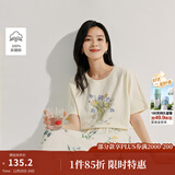 茵曼（INMAN）【商场同款】纯棉印花T恤2025夏季女装新款宽松百搭短袖上衣 古杏色 XL