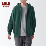 MUJI男式 毛圈棉 拉链连帽衫 男士男生宽松秋装卫衣 AB1LVA3A 绿色 L（175/100A）