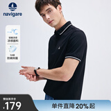 Navigare意大利小帆船男士POLO衫夏季凉感短袖体恤衫抗菌休闲翻领T恤男 暗夜黑 M
