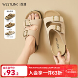 西遇平底勃肯凉拖鞋女2025新款夏季外穿一字拖鞋森系新复古回潮凉鞋 浅灰色 38