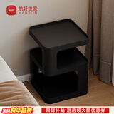 航轩世家床头柜小型家用卧室创意床边柜现代简约收纳架子铁艺移动边几 黑色方形-不带灯 40cm