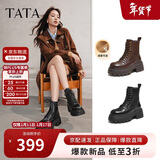 他她TATA巡星者靴子女鞋工装靴黑色千层靴马丁靴短靴 黑色（绒里） 36