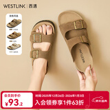 西遇平底勃肯凉拖鞋女2025新款夏季外穿一字拖鞋森系新复古回潮凉鞋 卡其色 39