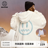 BEASTER鬼脸字母满印防风保暖国潮仿羊羔毛正反两面穿外套男秋冬款 米黄色/紫色 XL