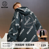 BEASTER鬼脸字母满印防风保暖国潮仿羊羔毛正反两面穿外套男秋冬款 黑色/墨兰色 XL