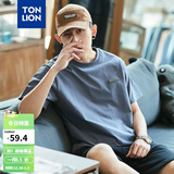 唐狮夏季新款T恤男纯棉短袖T恤宽松潮流上衣男士衣多穿 墨蓝色 L