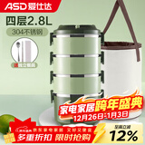 爱仕达（ASD） 保温饭盒 食品级304不锈钢外分层大容量成人多层便携学生便当盒 绿色2.8L四层饭盒+保温袋+餐具