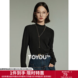 初语舒绒保暖长袖t恤女秋冬新款半高领修身创意刺绣打底衫 黑色 M