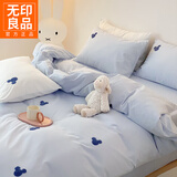 无印良品米奇卡通全棉床上四件套100%纯棉床单被套床笠罩家用宿舍裸睡套件 M米奇简约浅蓝【100%新疆全棉】 1.8m 床单款 四件套-被套200*230cm