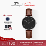 丹尼尔惠灵顿（DanielWellington）DW女表32mm银色边黑盘皮带女士手表手表送礼新年礼物DW181