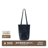 裘真新年礼物 慵懒遇水桶包女腋下单肩包复古通勤包头层植鞣牛皮包包 蓝色-小号