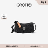 GROTTO个乐黑石包小号迷你号无性别主义植鞣绵羊皮单肩斜挎软包新年礼物 黑石S水波纹银标