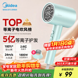 美的（Midea）5亿等离子护发电吹风 家用负离子吹风筒 1800W大功率 便携吹风机 家电国家补贴FJ308绿 新年礼物