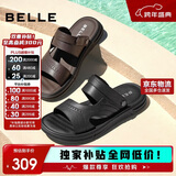 百丽户外两穿凉拖男夏季商场同款牛皮休闲沙滩凉鞋8GF01BL4 黑色 39