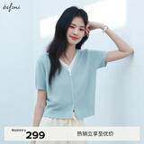 伊芙丽（eifini）伊芙丽V领假两件单排扣针织衫女2025夏季新款百搭休闲基础毛衫 蓝色 短袖版 S 80-105斤