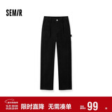 森马（Semir）休闲裤女冬纯棉灯芯绒半松紧腰打褶宽松阔腿裤工装裤101724127004