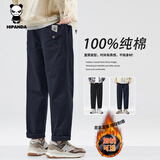 HIPANDA休闲裤男冬季加绒纯棉直筒宽松百搭保暖工装长裤男藏青加绒XL